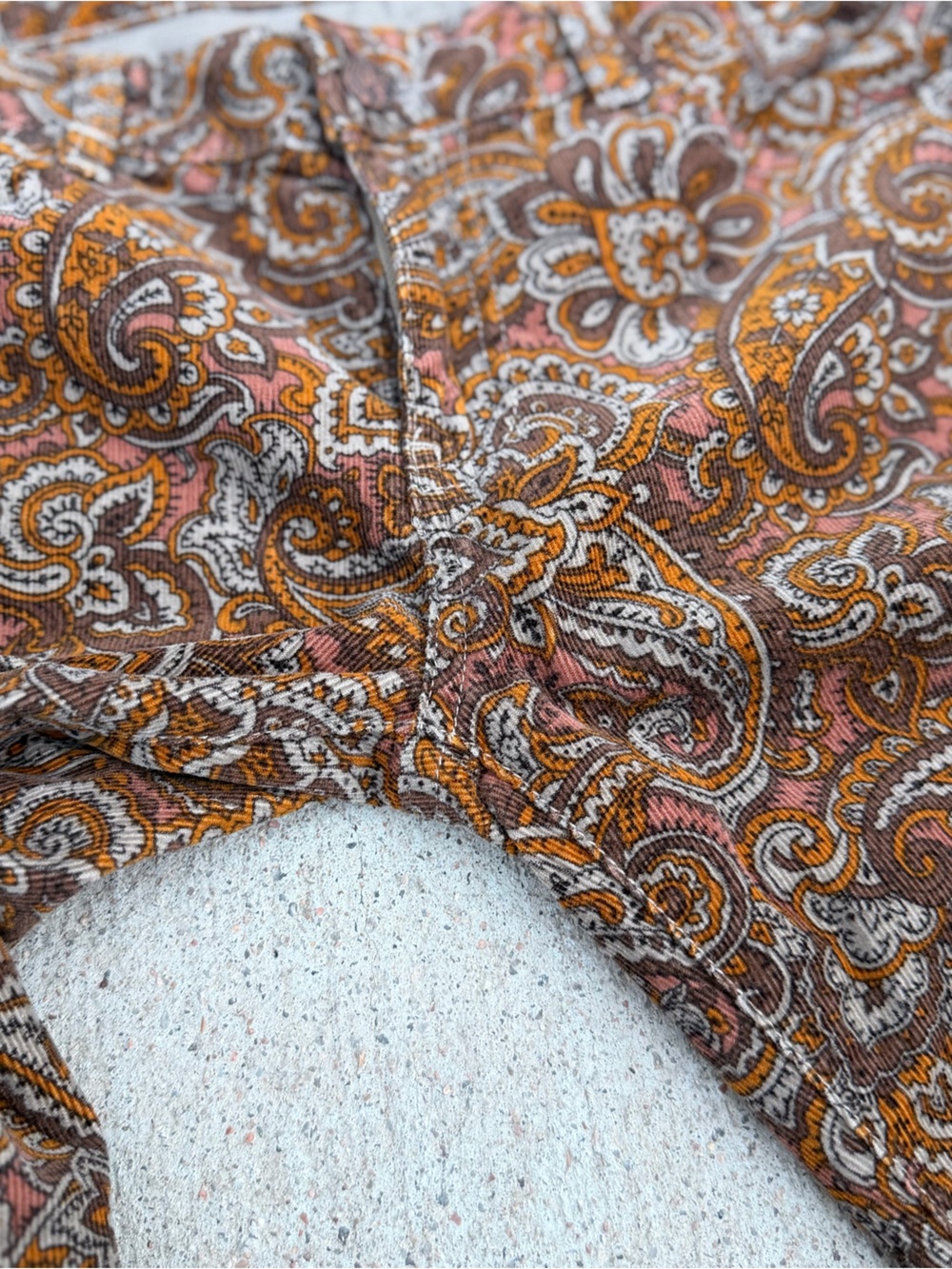 prAna Trinity Paisley Corduroy Pants Low Rise Skinny Trousers 8 Brown Boho EUC - Picture 7 of 12
